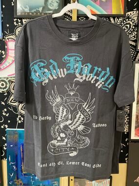 Ed Hardy Dead Stock Eagle Oversized Y2K Streetwear Short Sleeve Tee Charcoal L